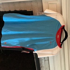 Nike Dri-fit sports tee, red white and blue.